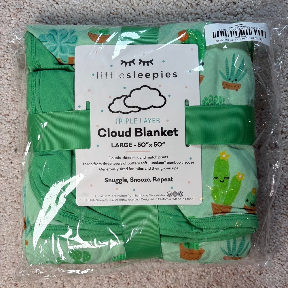 Little Sleepies Succulent Love Large Cloud Bamboo Blanket 50" x 50" NIB